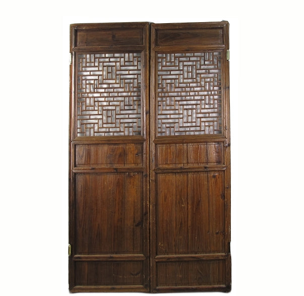 Z-Par de puertas chinas antiguas de celosía con el carácter de "Doble felicidad"