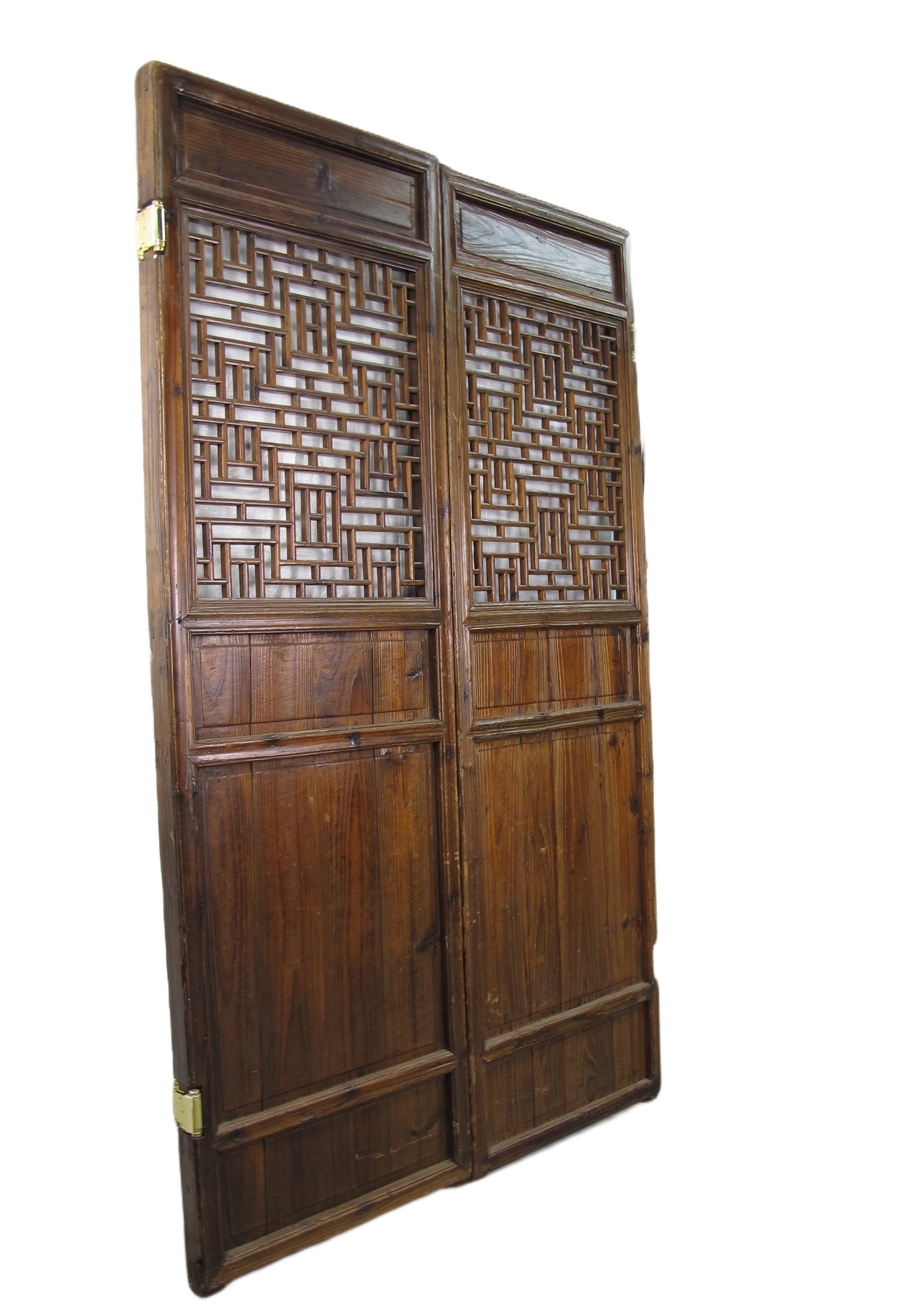Z-Par de puertas chinas antiguas de celosía con el carácter de "Doble felicidad"