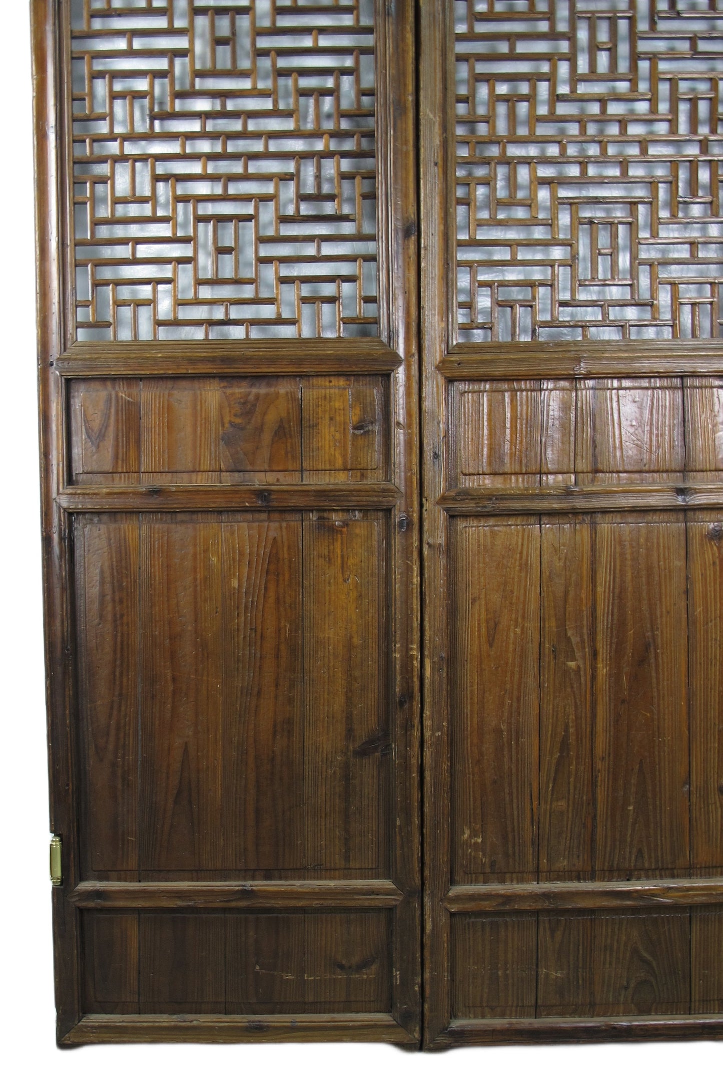 Z-Par de puertas chinas antiguas de celosía con el carácter de "Doble felicidad"