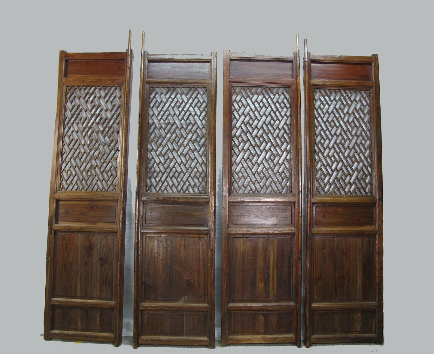 Juego de 4 paneles de celosía antiguos para puerta mosquitera
