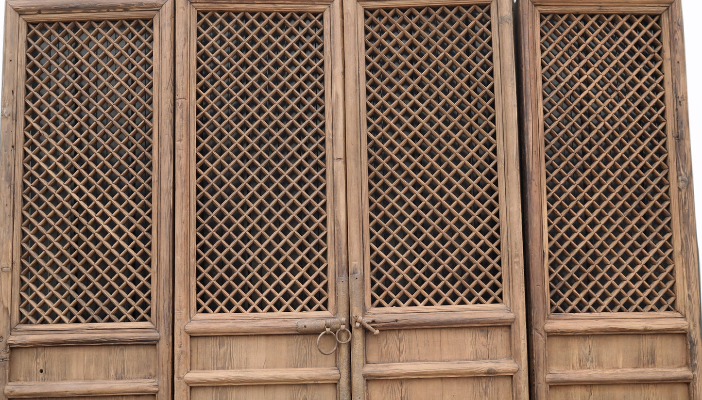100" High Large Antique Chinese Screen Door- A set of 4 Lattice Screen Panels