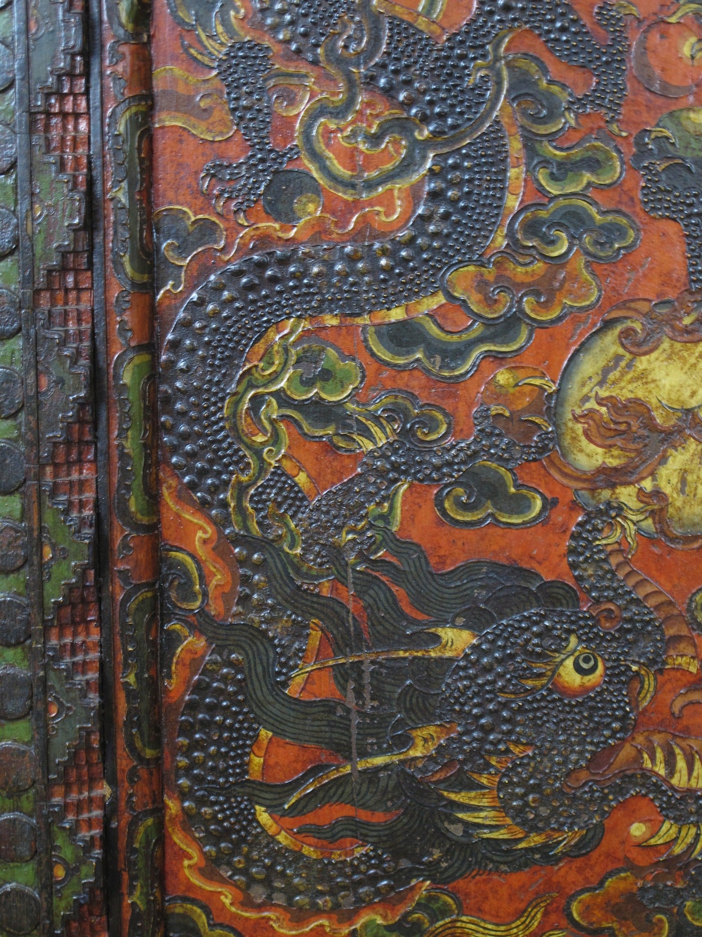 Embossed Flying Dragons Tibetan Wall Art or Room Divider or Head Board