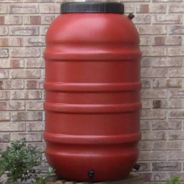 Barril de lluvia de 55 galones de plástico HDPE rojo terracota con grifo