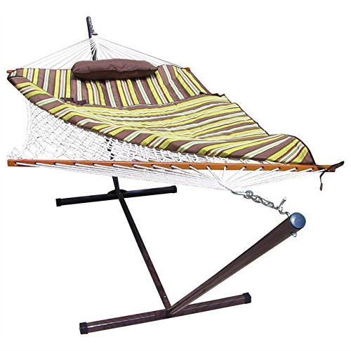 Hamaca de Cuerda con Soporte, Colchoneta y Almohada de 55 x 144 pulgadas - Rayas del Desierto