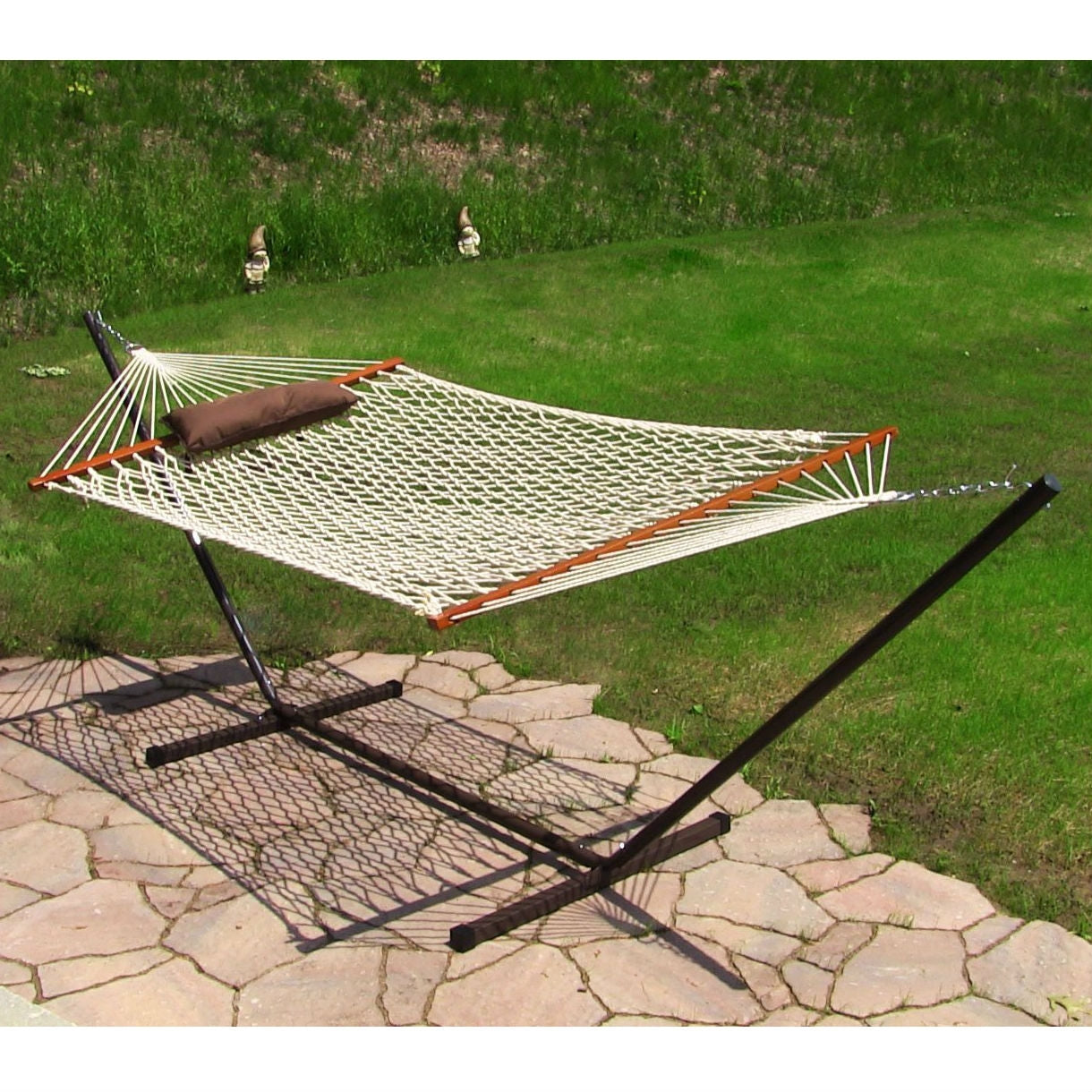 Hamaca de Cuerda con Soporte, Colchoneta y Almohada de 55 x 144 pulgadas - Rayas del Desierto