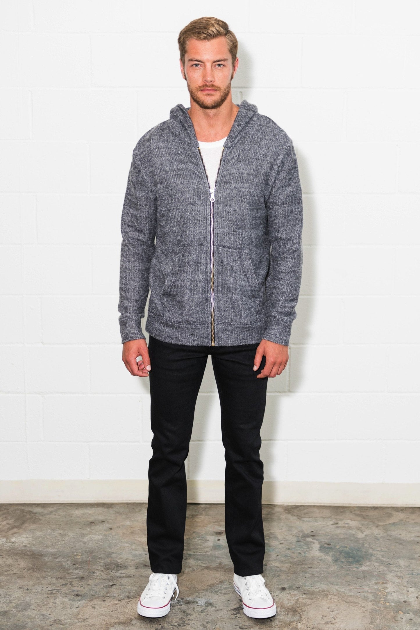 Sudadera con capucha de hombre de punto suave melange con cremallera frontal