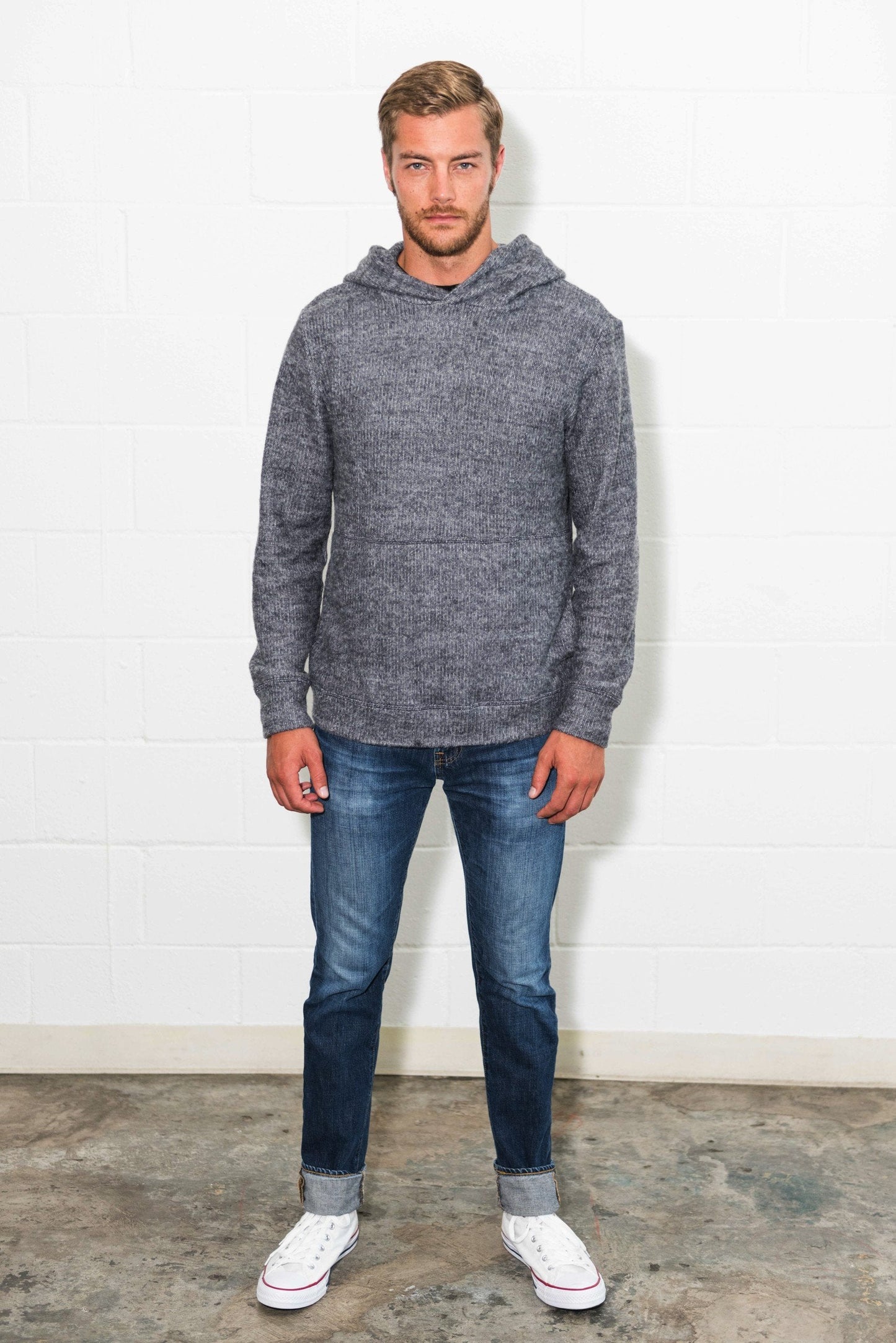 Sudadera con capucha de punto suave jaspeado para hombre
