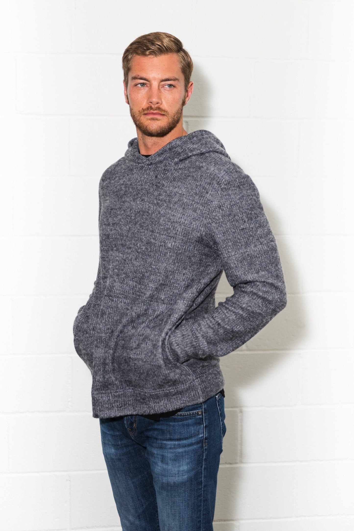 Sudadera con capucha de punto suave jaspeado para hombre