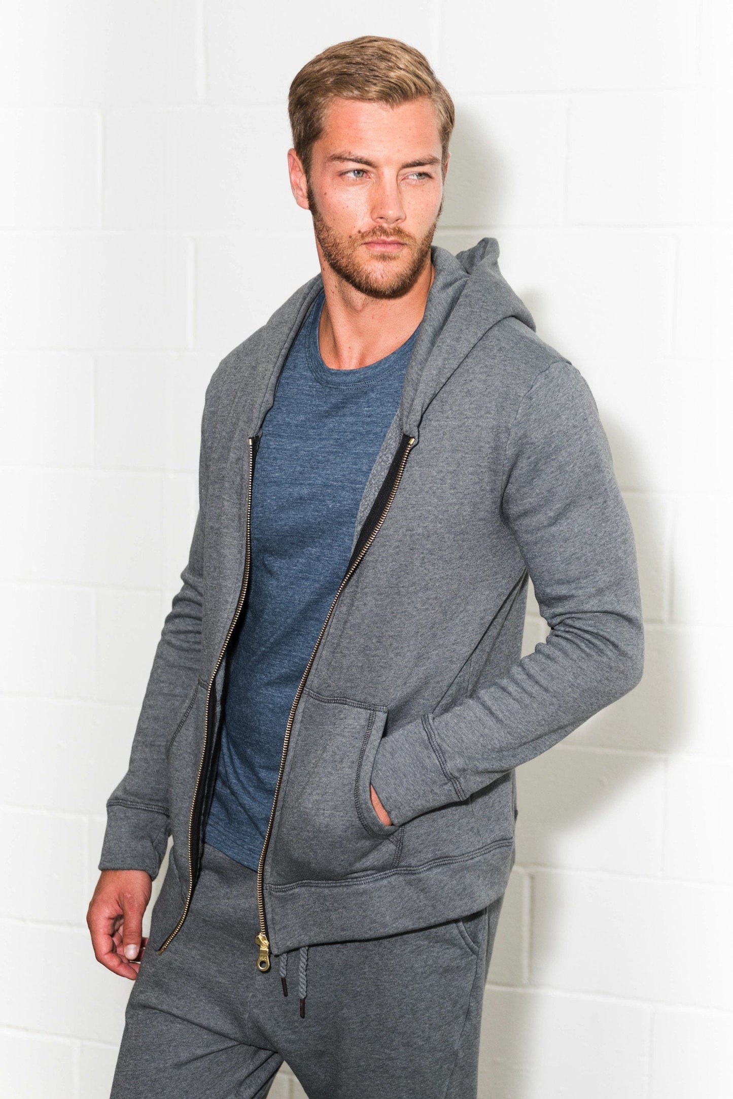 Sudadera con capucha y cremallera de felpa francesa para hombre