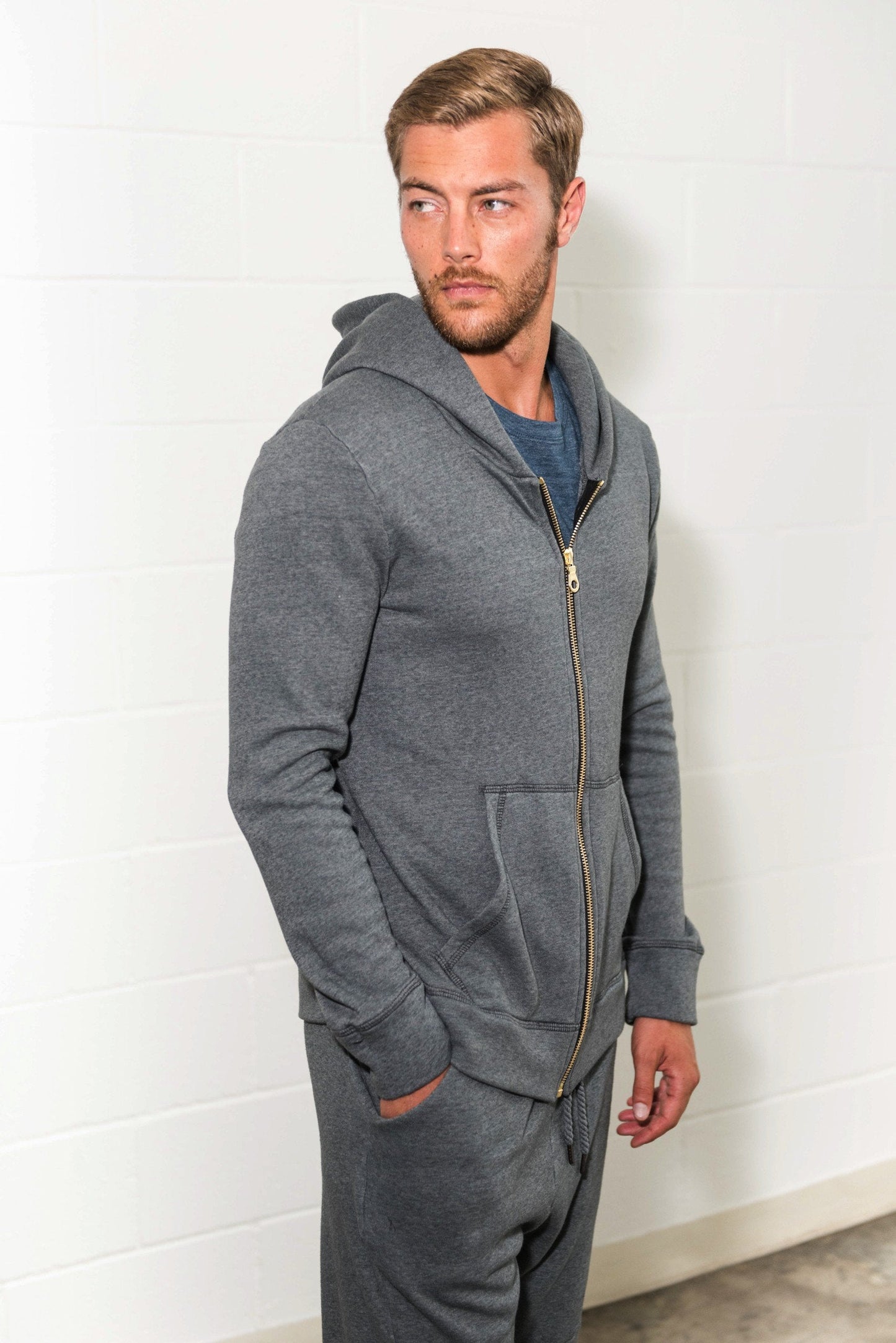 Sudadera con capucha y cremallera de felpa francesa para hombre