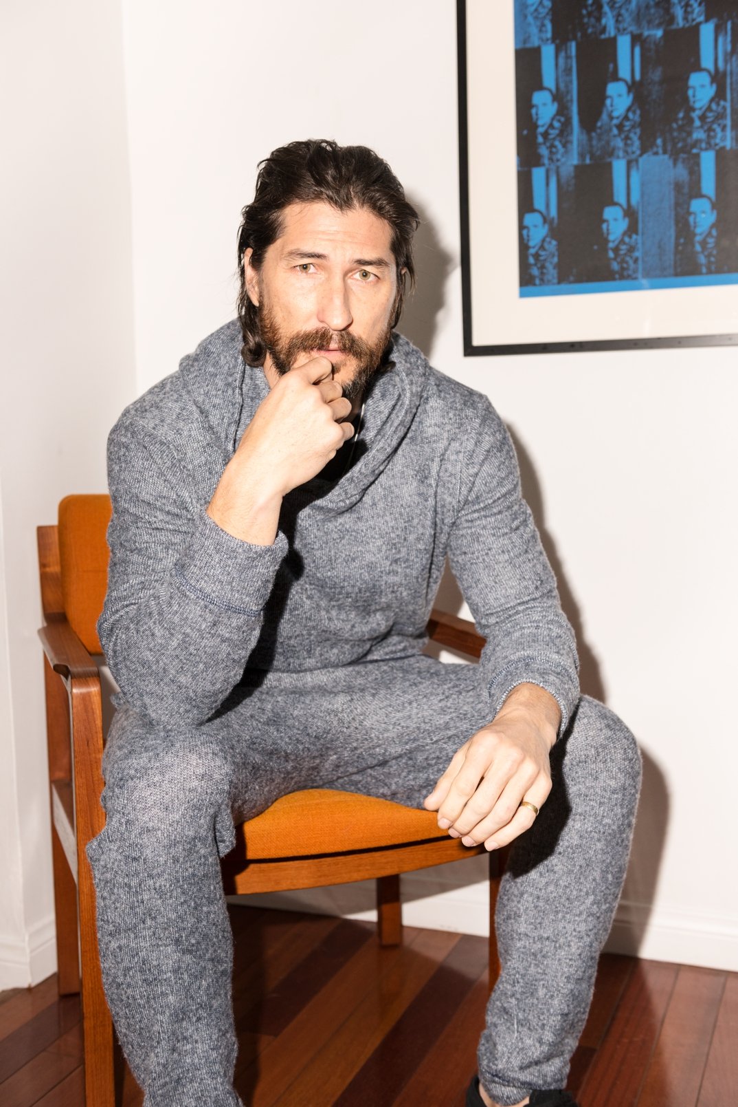 Sudadera con capucha de punto suave jaspeado para hombre