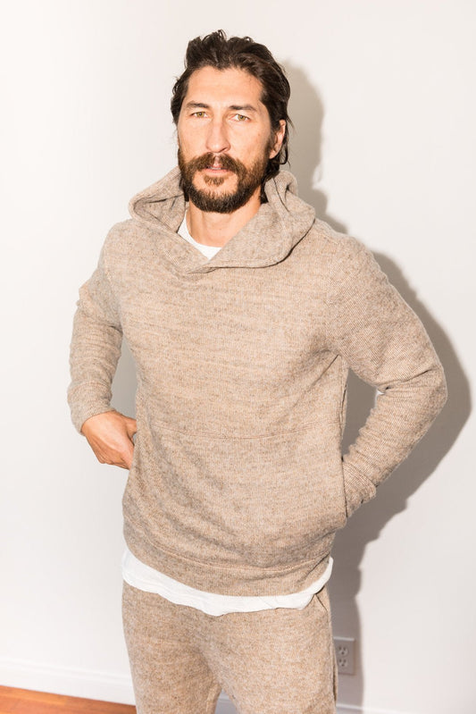 Sudadera con capucha de punto suave jaspeado para hombre