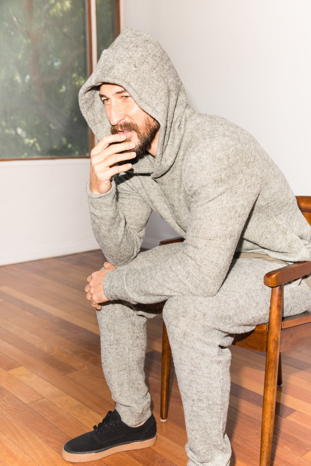 Sudadera con capucha de punto suave jaspeado para hombre