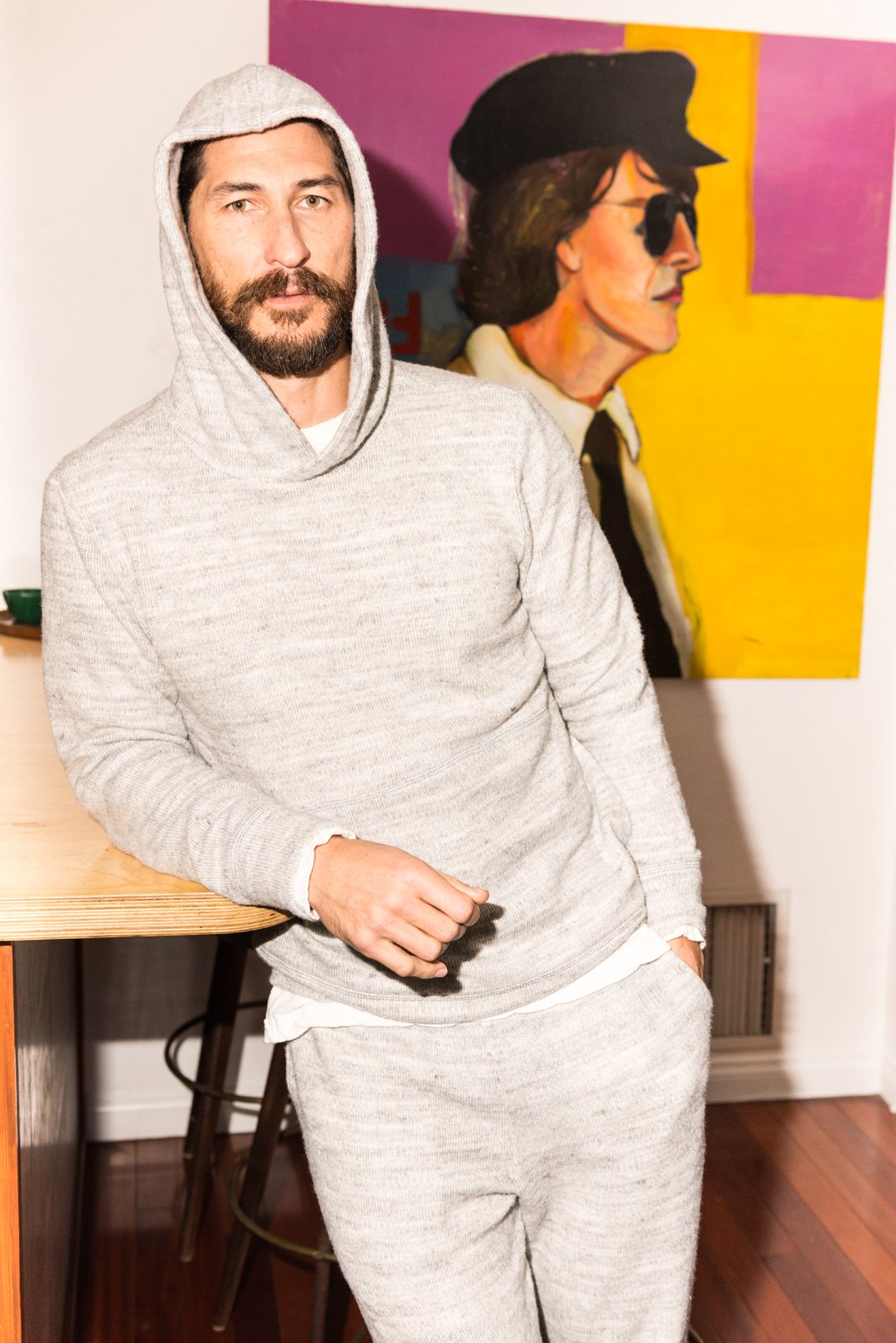 Sudadera con capucha de punto suave jaspeado para hombre