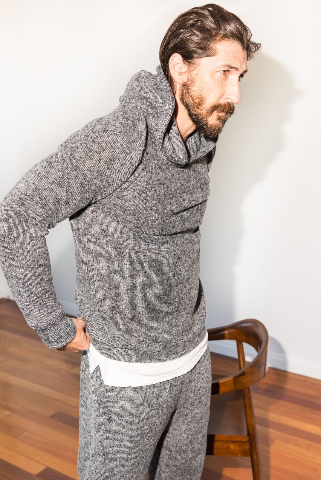 Sudadera con capucha de punto suave jaspeado para hombre