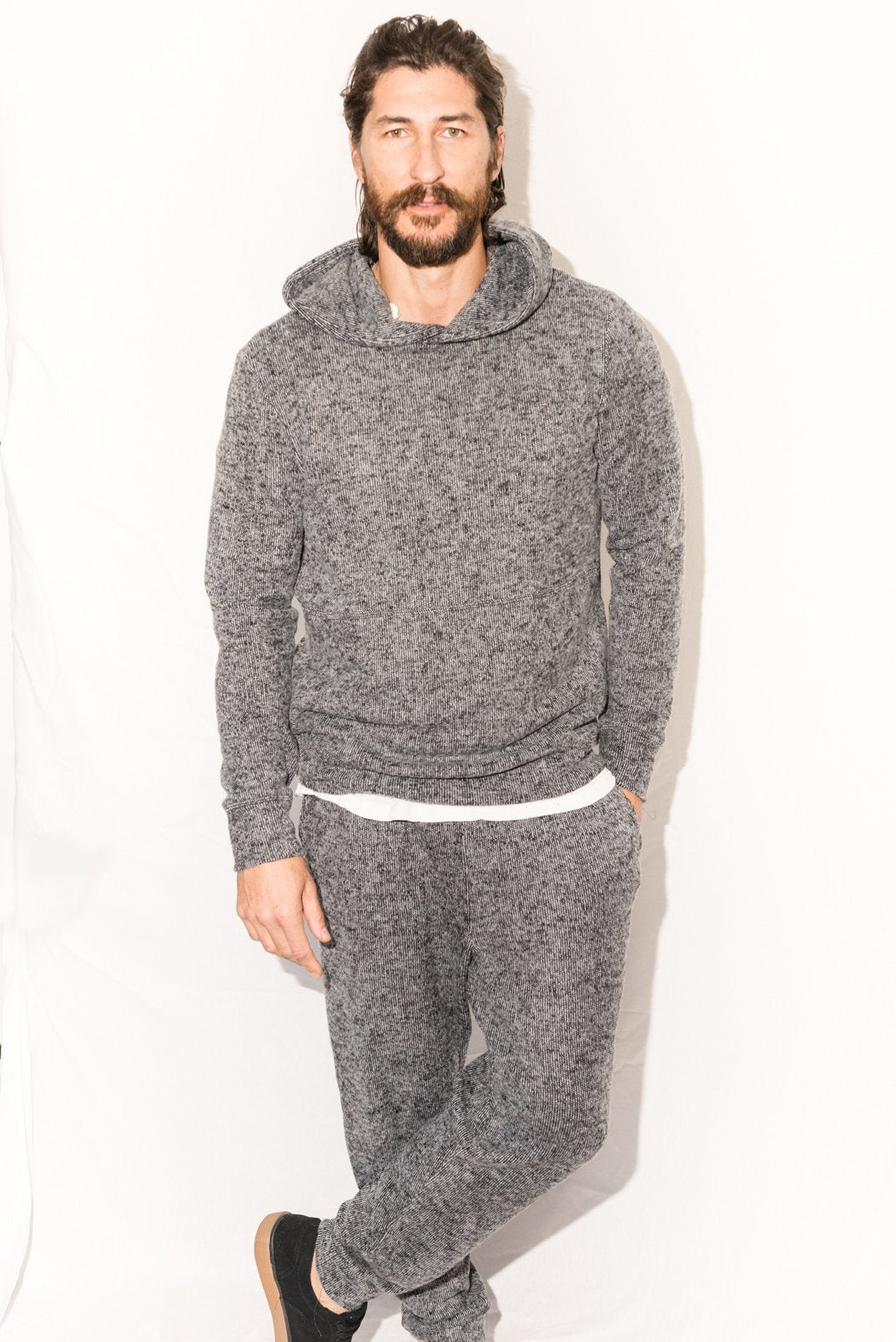 Sudadera con capucha de punto suave jaspeado para hombre