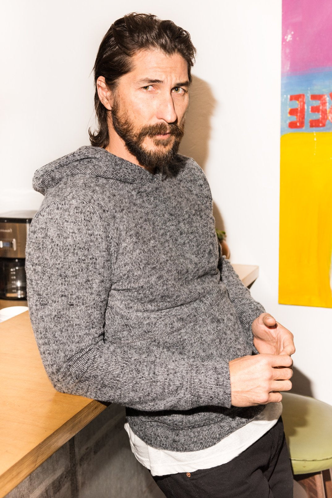 Sudadera con capucha de punto suave jaspeado para hombre