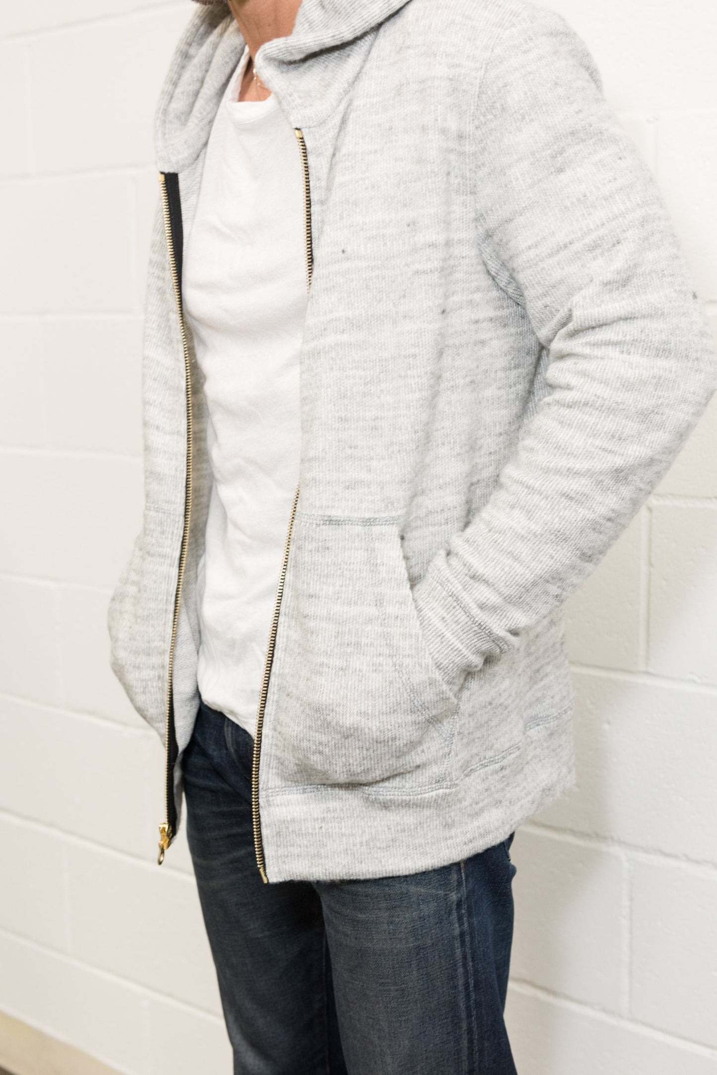Sudadera con capucha de hombre de punto suave melange con cremallera frontal