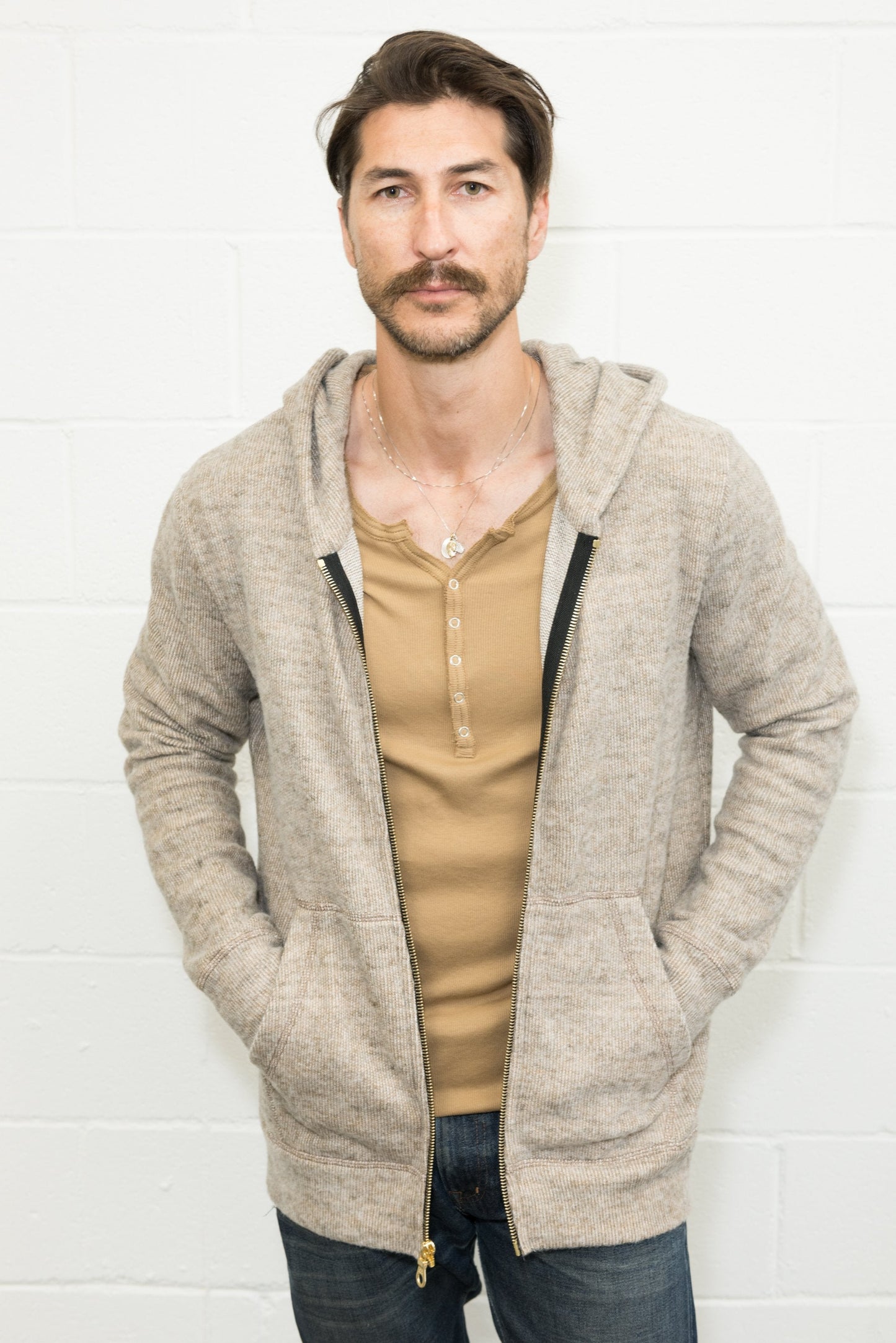 Sudadera con capucha de hombre de punto suave melange con cremallera frontal