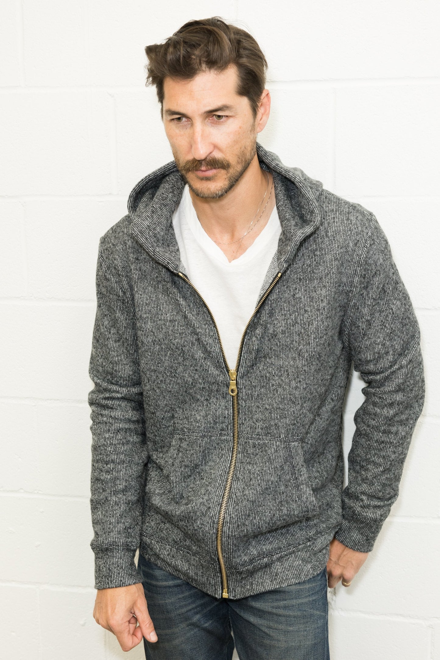 Sudadera con capucha de hombre de punto suave melange con cremallera frontal