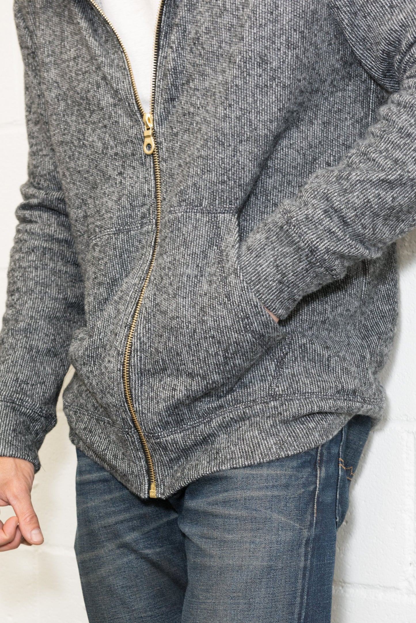 Sudadera con capucha de hombre de punto suave melange con cremallera frontal