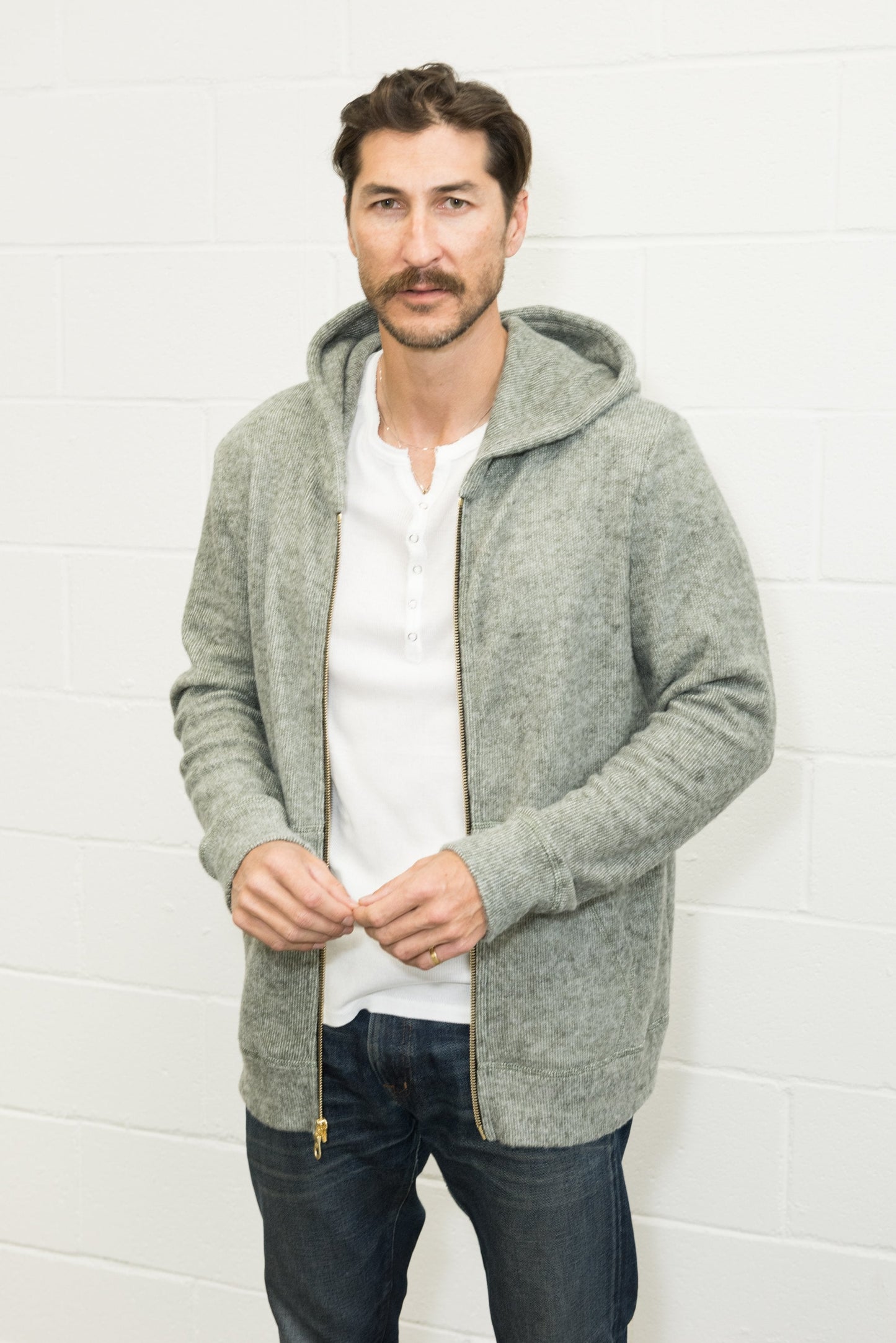 Sudadera con capucha de hombre de punto suave melange con cremallera frontal
