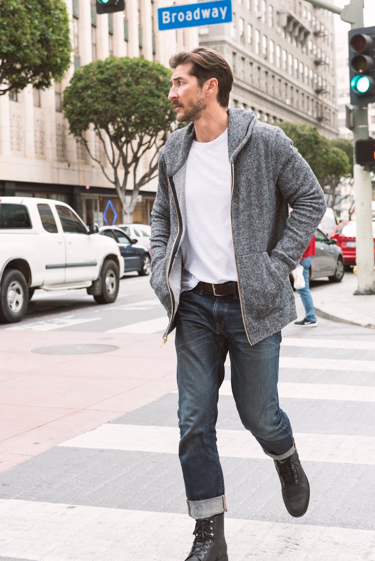 Sudadera con capucha de hombre de punto suave melange con cremallera frontal