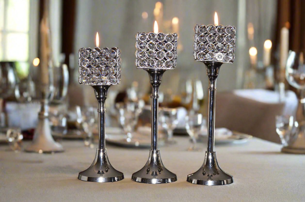 Vibhsa Crystal Aluminium Candle Holder Set of 3