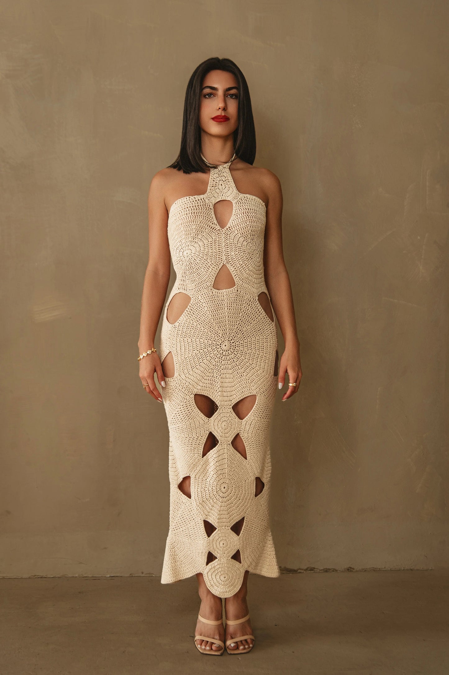 Women's Resort Dress Crochet Dress - Cut-Outs - Women's Resort Wear