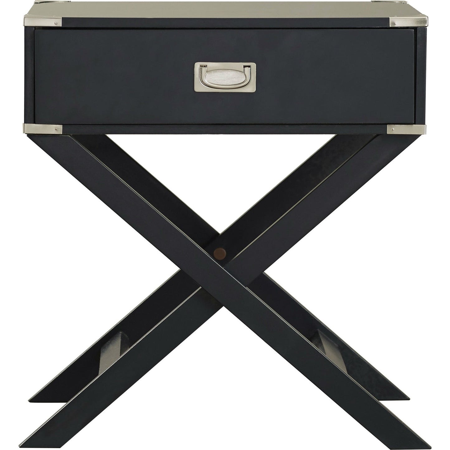 Mesa auxiliar/Mesita de noche gris oscuro/negra con 1 cajón y patas estilo X modernas y clásicas