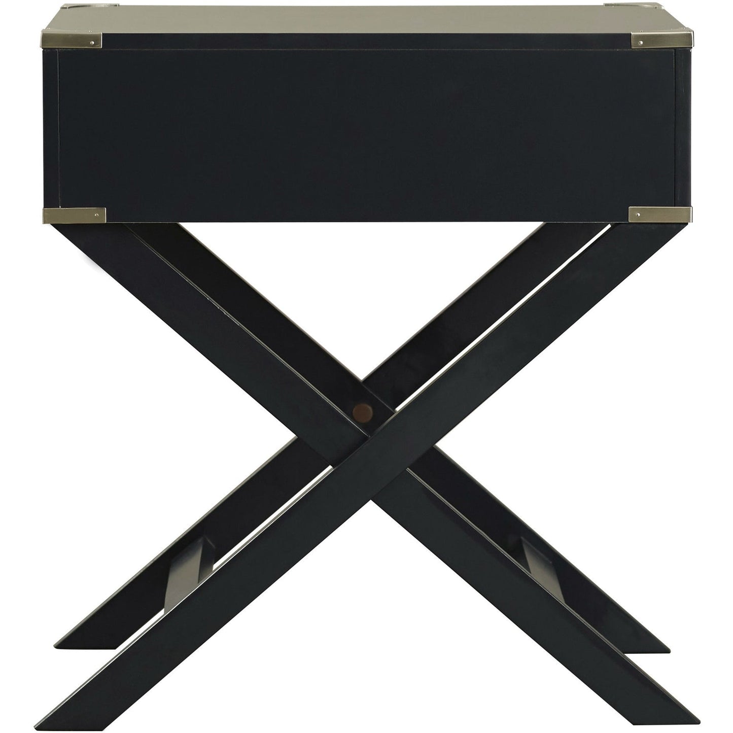 Mesa auxiliar/Mesita de noche gris oscuro/negra con 1 cajón y patas estilo X modernas y clásicas