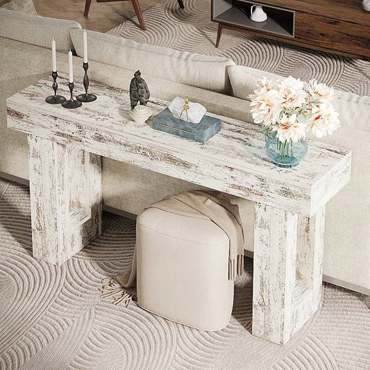 Modern Farmhouse 63-inch Console Sofa Table in Rustic White Wood Finish