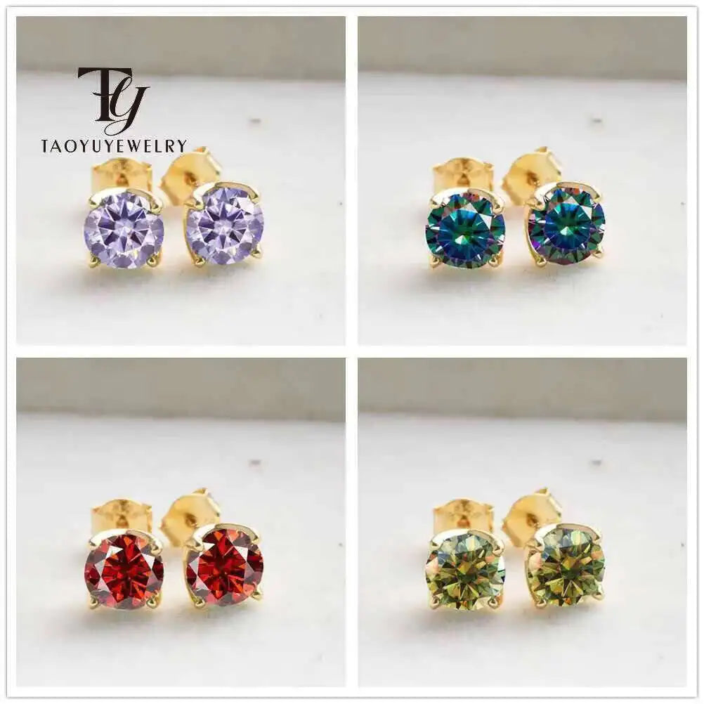 D Color Moissanite Stud Earrings 925 Sterling Silver 18K Gold Plated for Women