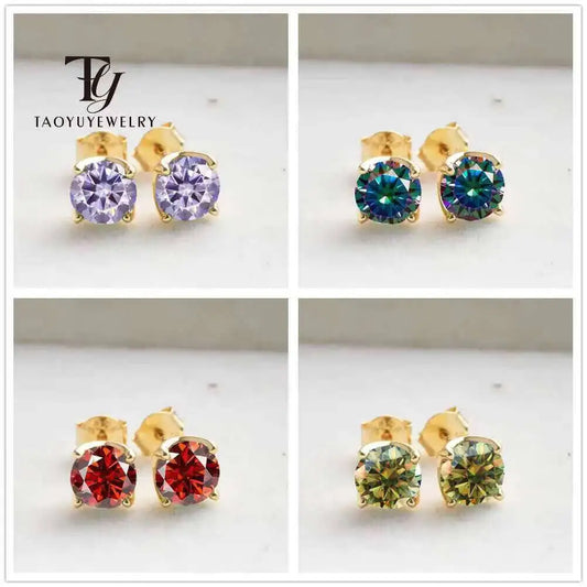 D Color Moissanite Stud Earrings 925 Sterling Silver 18K Gold Plated for Women