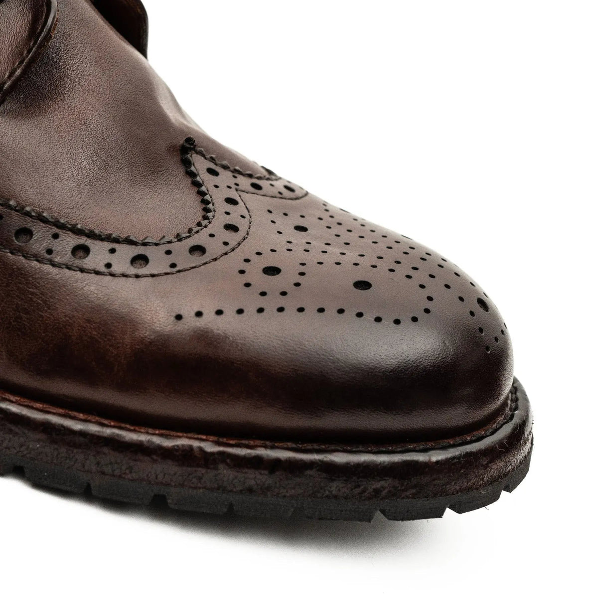 Brown Wingtip Calf Leather Ankle Boots