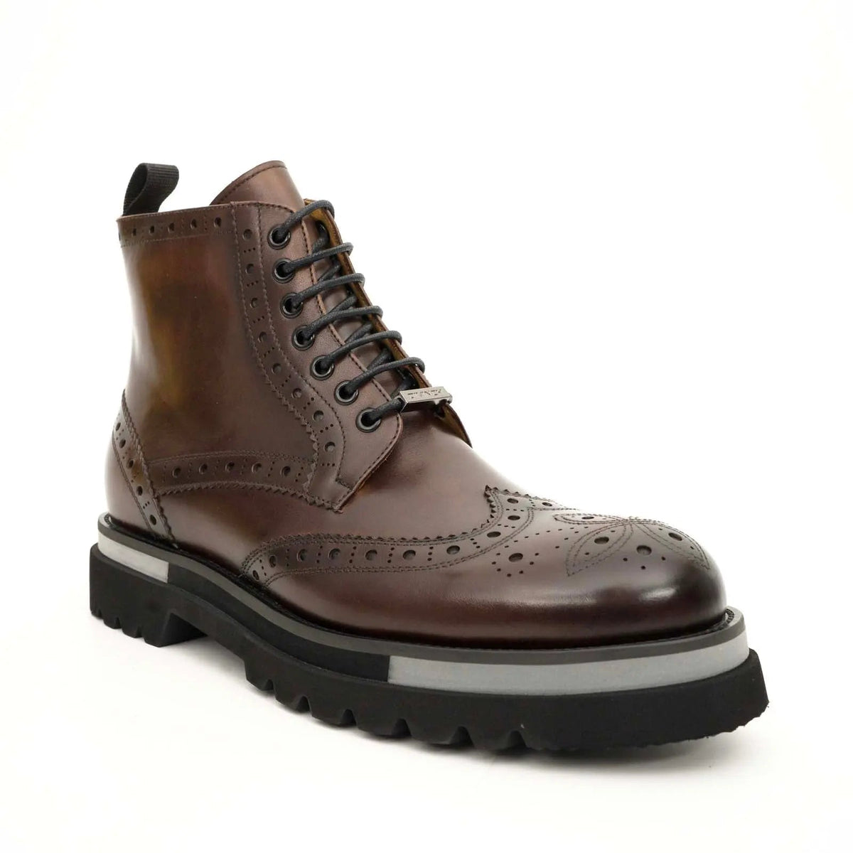 Brown Wingtip Cow Leather Ankle Boots
