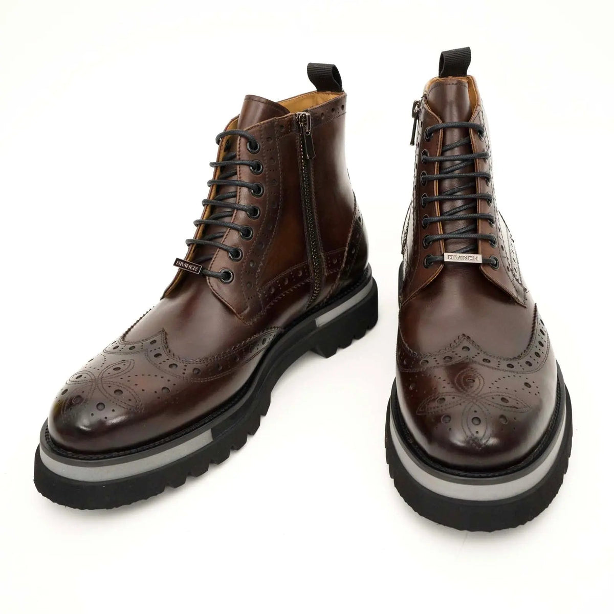 Brown Wingtip Cow Leather Ankle Boots