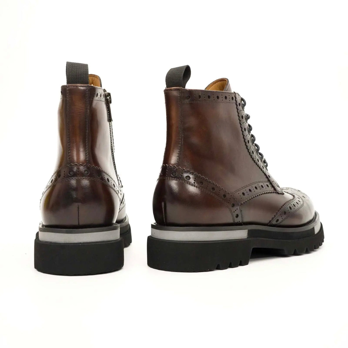 Brown Wingtip Cow Leather Ankle Boots