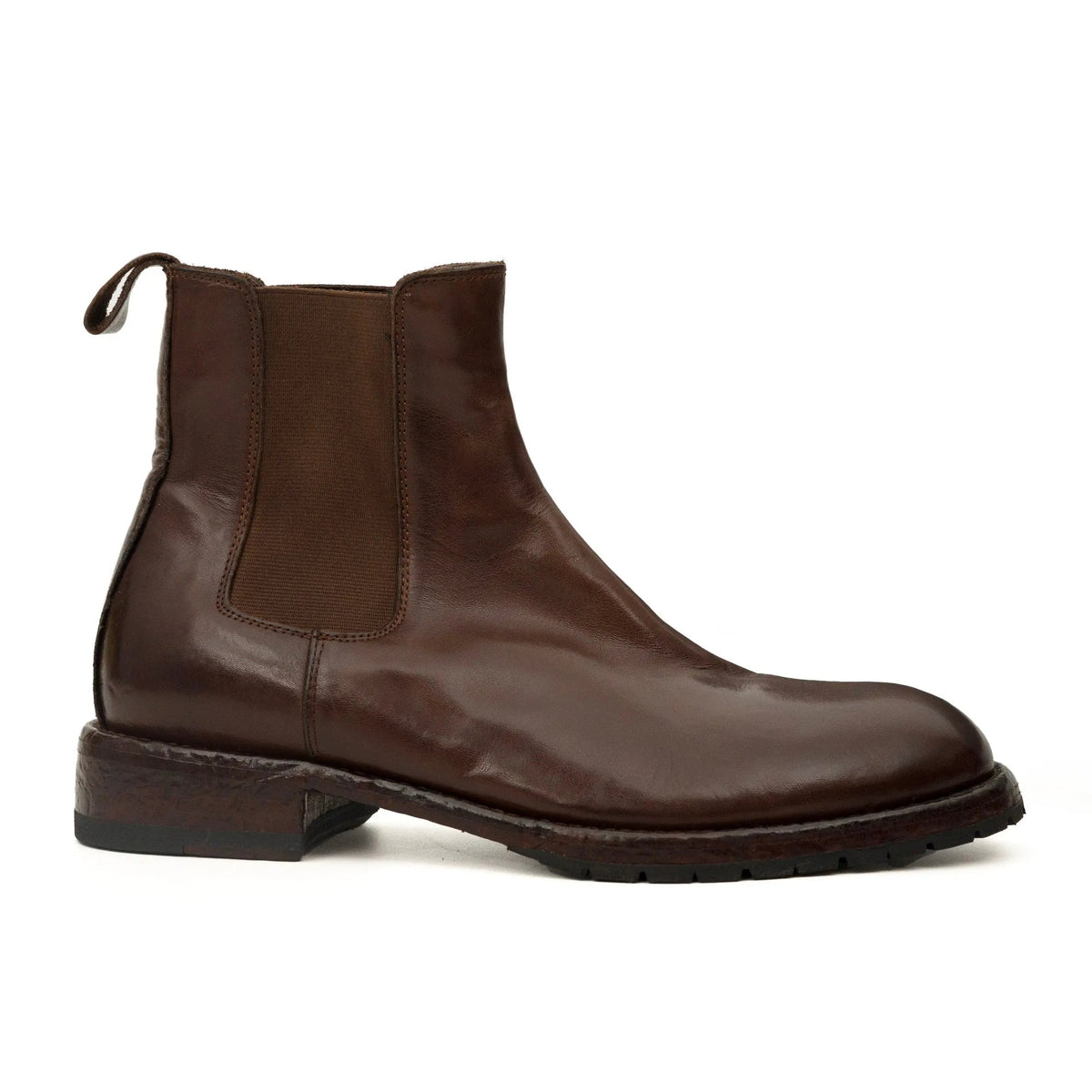 Brown Plain-Toe Cow Leather Chelsea Boots