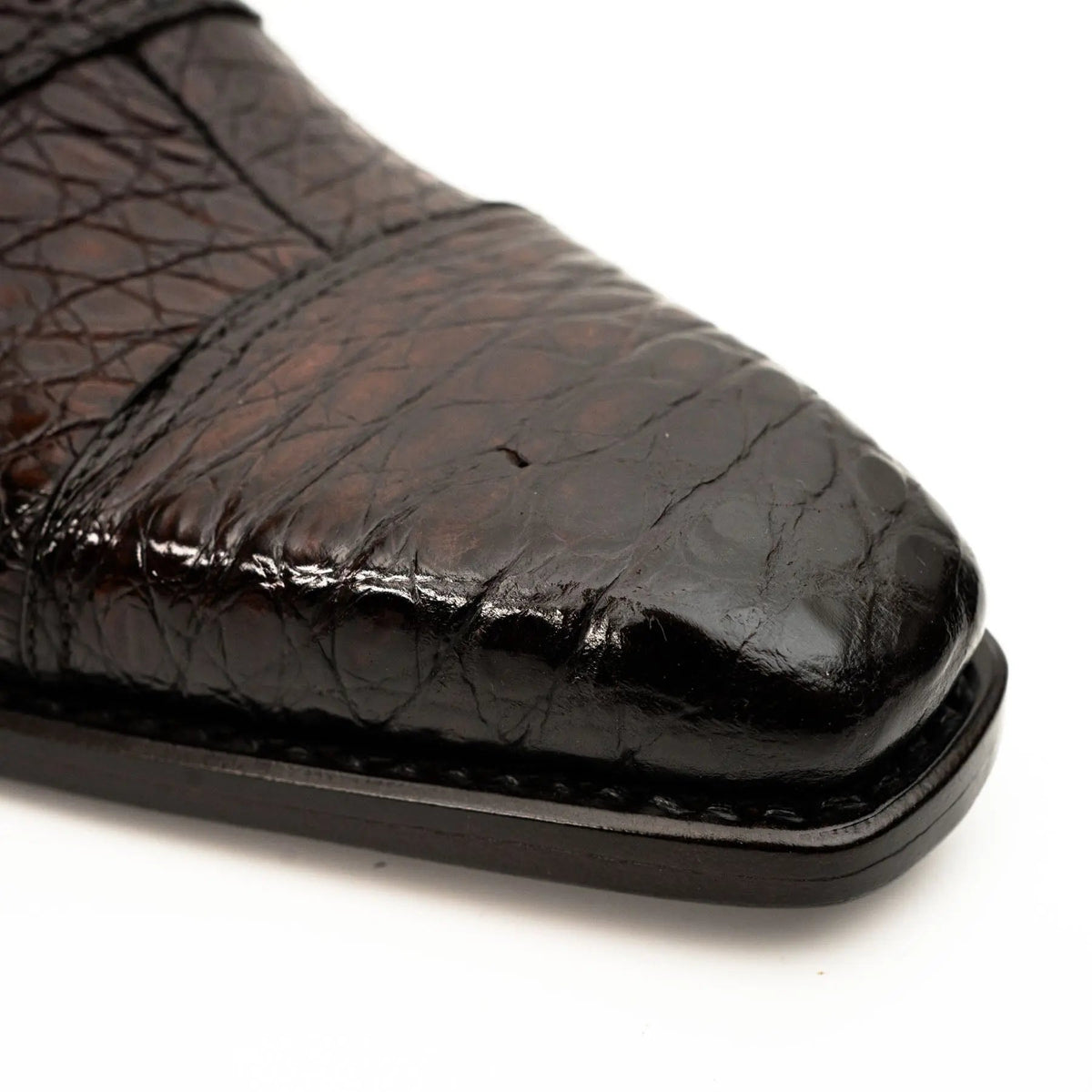 Dark Brown Cap-Toe Crocodile Leather Oxford Shoes