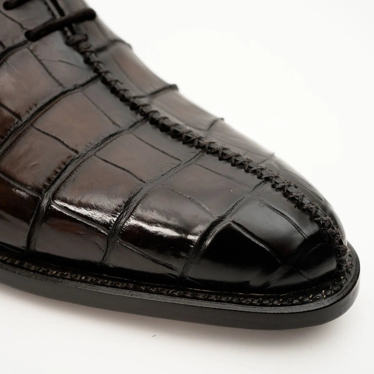 Dark Brown Square-Toe Crocodile Leather Oxford Shoes