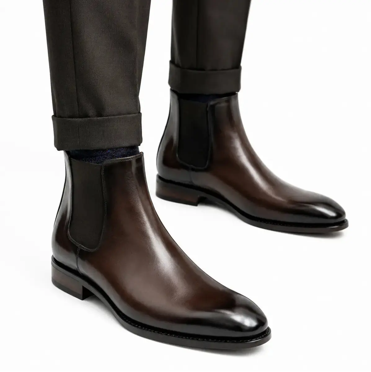 Dark Brown Plain-Toe Cow Leather Chelsea Boots