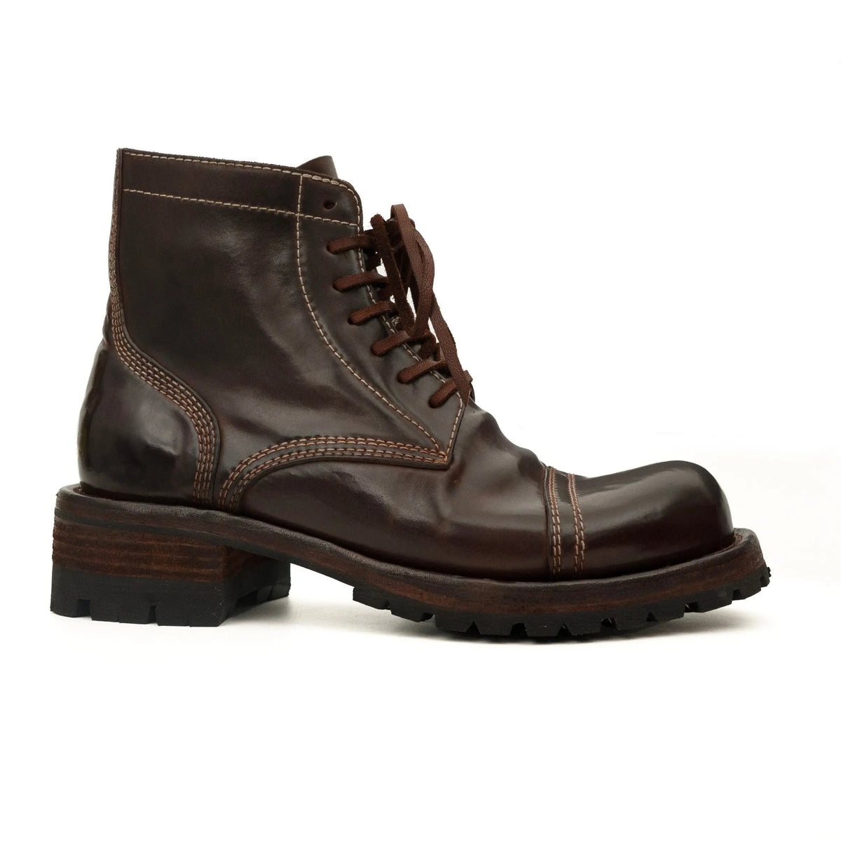 Dark Brown Cap-Toe Horse Butt Leather Ankle Boots