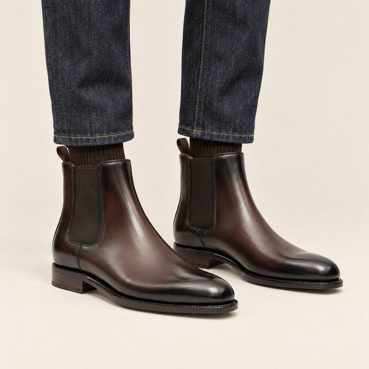 Dark Brown Plain-Toe Cow Leather Chelsea Boots