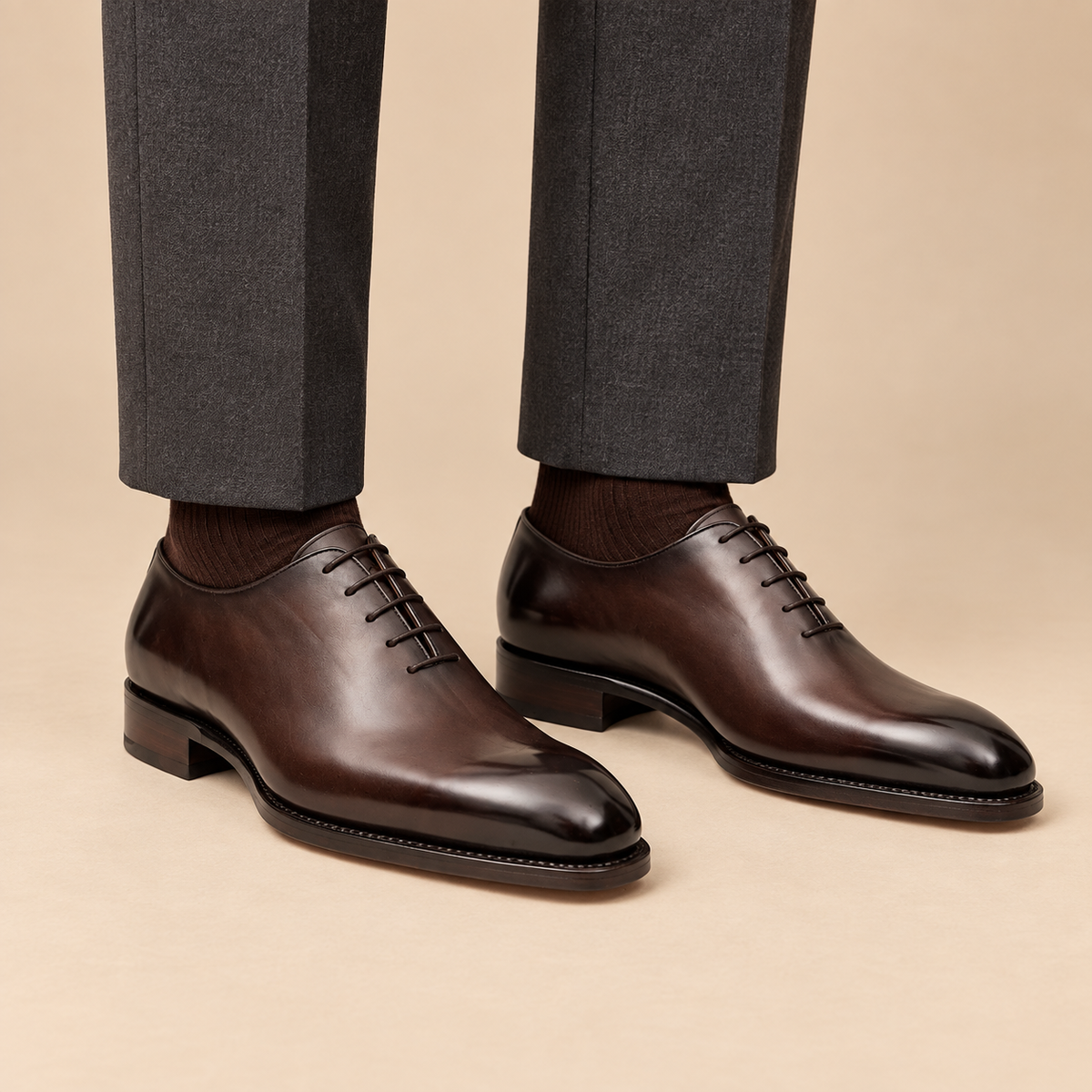 Dark Brown Plain-Toe Cow Leather Oxford Shoes
