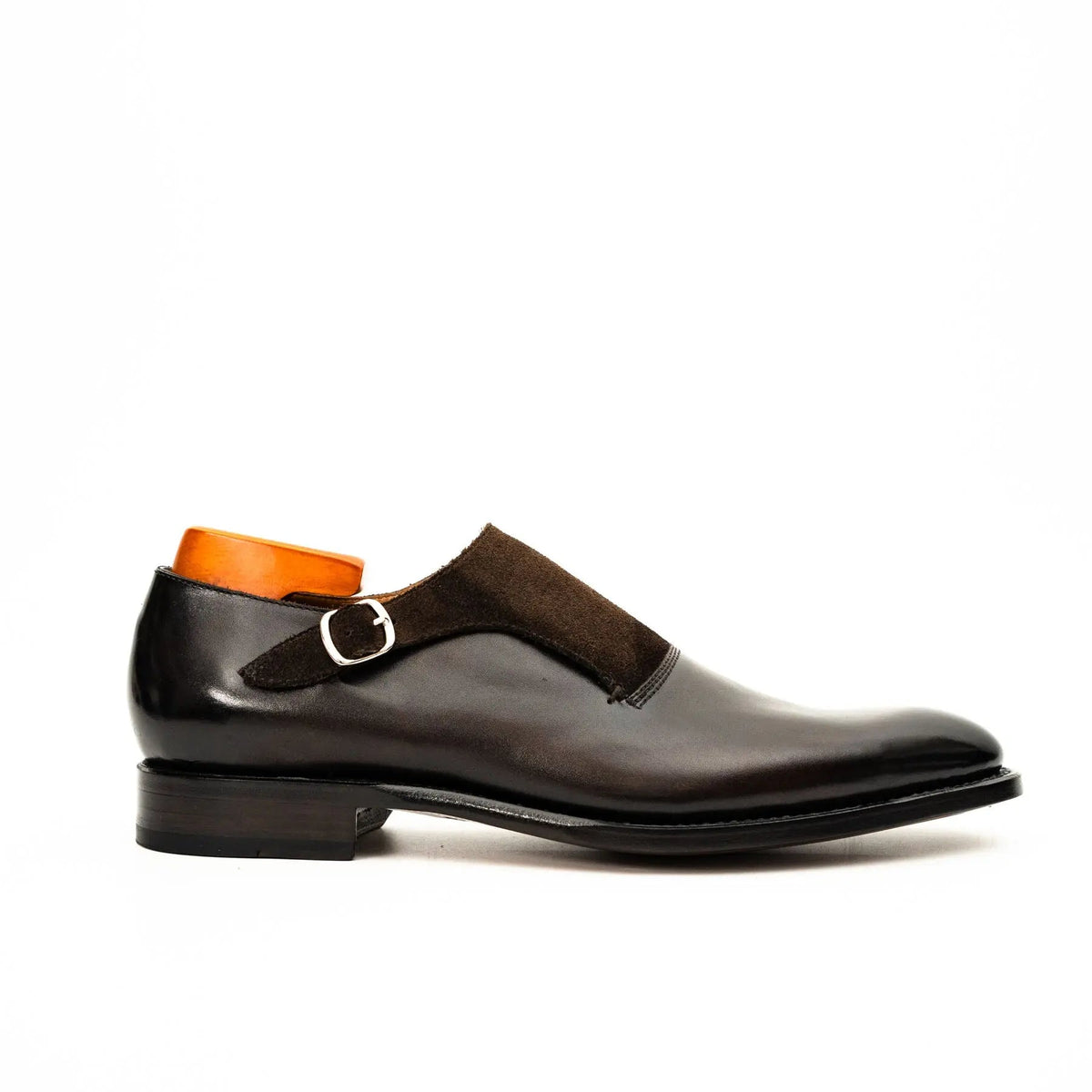 Dark Brown Plain-Toe Cow Leather Monk Shoes