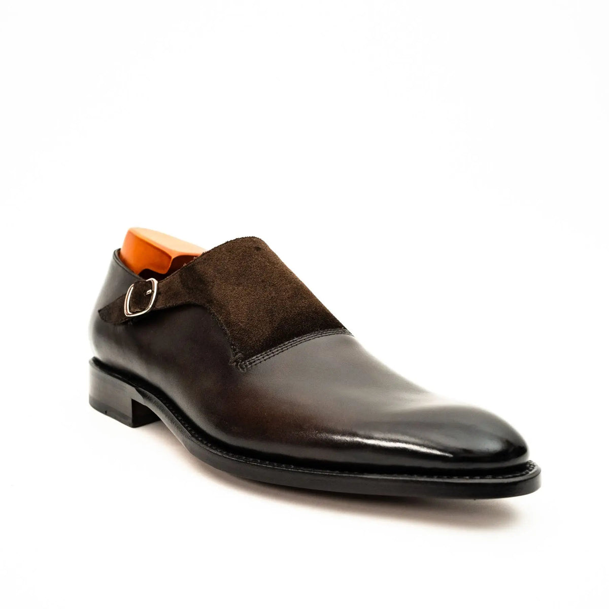 Dark Brown Plain-Toe Cow Leather Monk Shoes