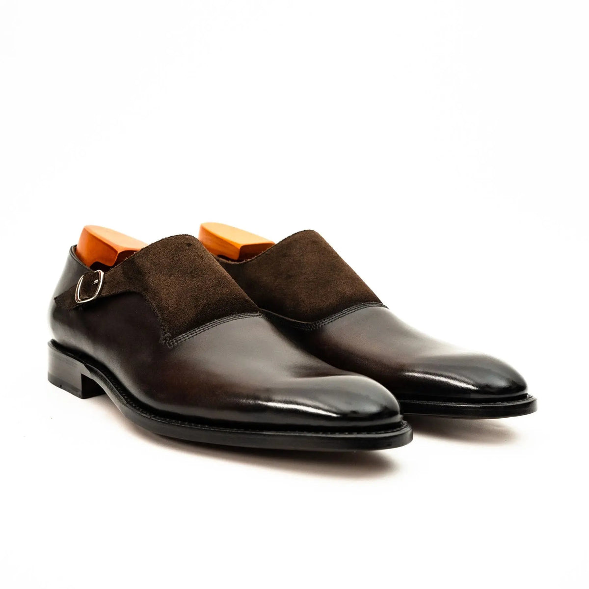 Dark Brown Plain-Toe Cow Leather Monk Shoes