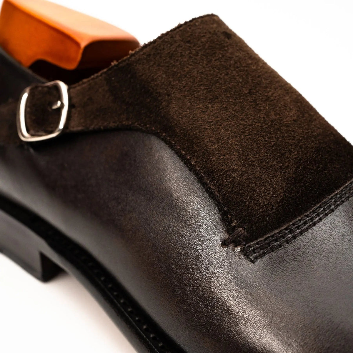 Dark Brown Plain-Toe Cow Leather Monk Shoes