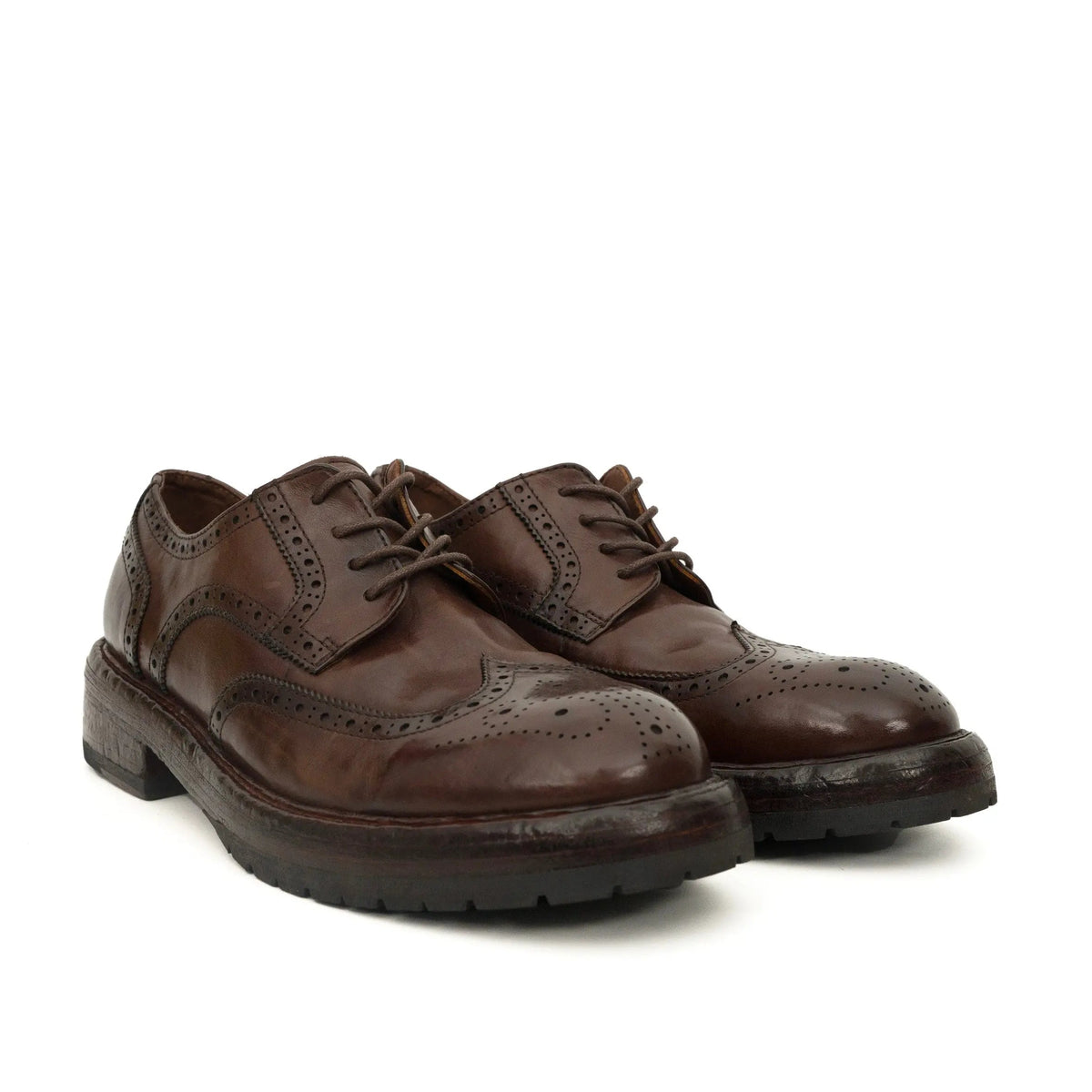 Brown Wingtip Cow Leather Derby Shoes